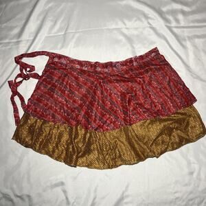 Kariza Women’s Wrap Skirt 100% Silk Orange Red Boho Layered Floral READ